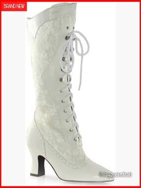 Women's Lace Heel Boots 2.5" Stacked Heel Knee High Victorian Costume
